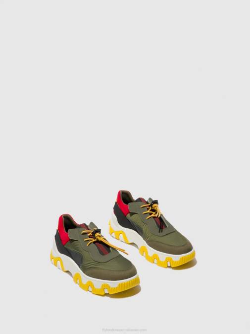 MULTI KHAKI/RED/YELLOW XX0D763 Elasticated Trainers FIAN634 Fly London Women