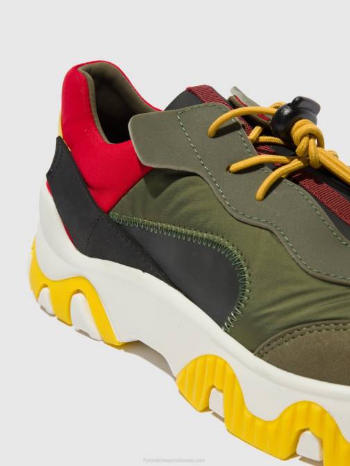 MULTI KHAKI/RED/YELLOW XX0D763 Elasticated Trainers FIAN634 Fly London Women