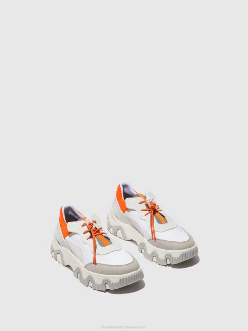 OFFWHITE/CORAL XX0D748 Elasticated Trainers FIAN634 Fly London Women